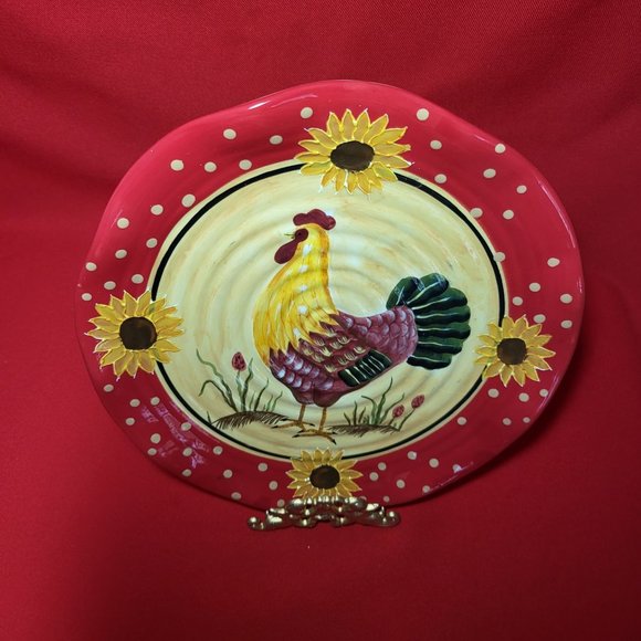 Decorative Rooster Sunflower Ceramic Plate Red 10" - Picture 4 of 11